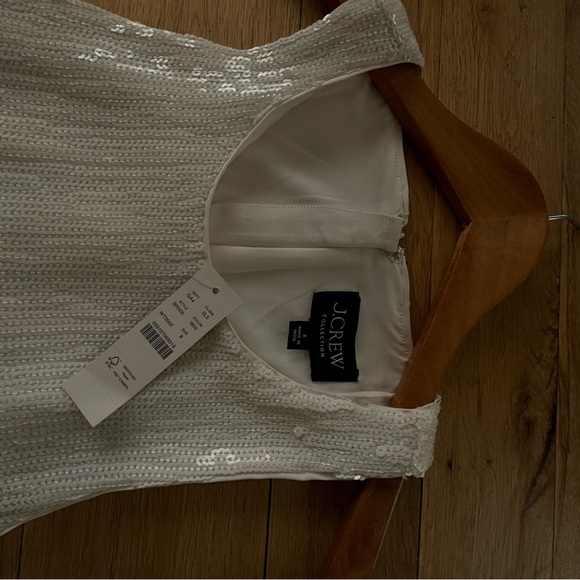 JCREW Collection NWT fringe-trim sequin sheath dress, white, sz 8 - Picture 3 of 5